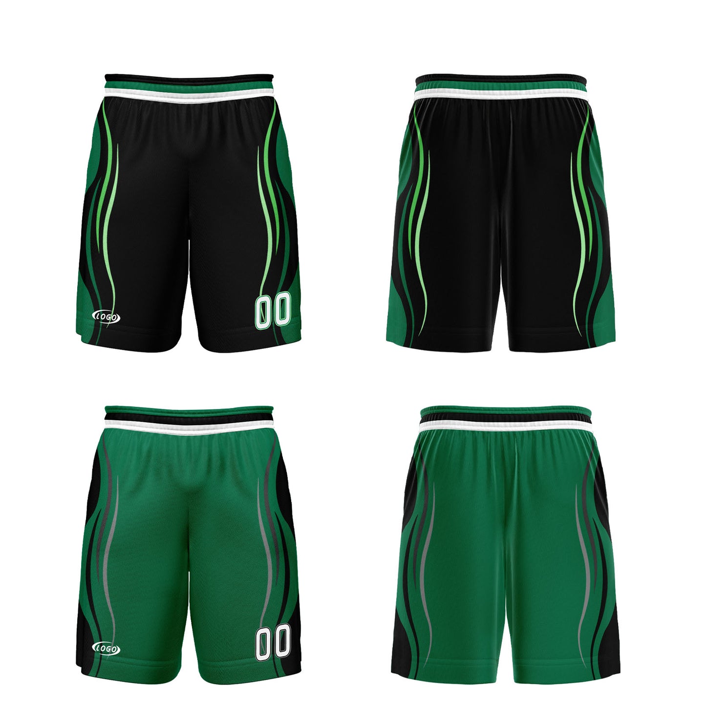 Custom Black Green Reversible Basketball Suit for Adults and Kids Personalized Jersey