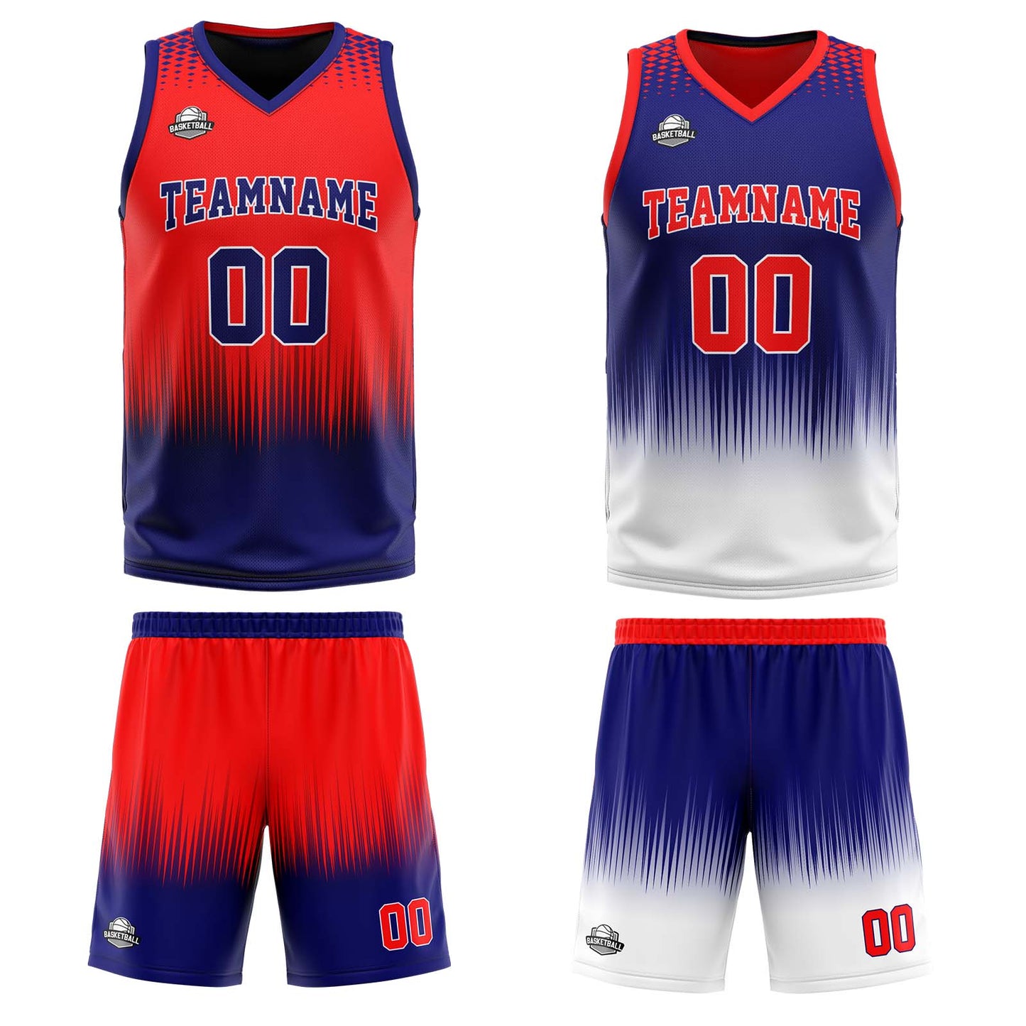 Custom Red Dark Blue Reversible Basketball Suit for Adults and Kids Personalized Jersey