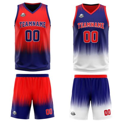 Custom Red Dark Blue Reversible Basketball Suit for Adults and Kids Personalized Jersey