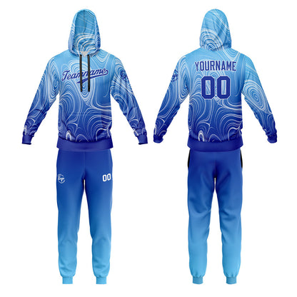 Custom Blue Sports hoodie Sweatshirt Set for Men Women Youth Tops and Pants Set Tracksuit