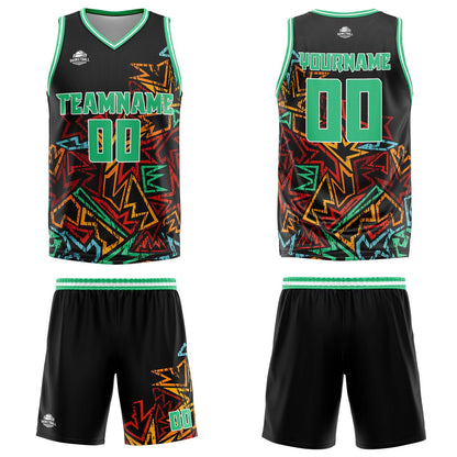 Custom Damaged geometry Green Basketball Jersey Uniform Suit Printed Your Logo Name Number