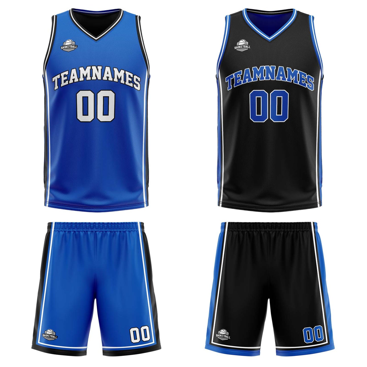 Custom Royal Black Reversible Basketball Suit for Adults and Kids Personalized Jersey