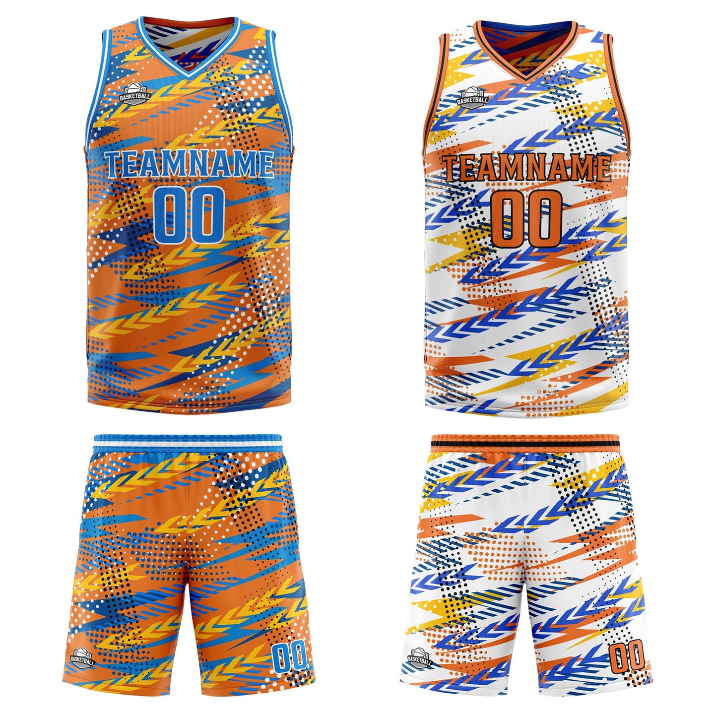 Custom Orange Blue Reversible Basketball Suit for Adults and Kids Personalized Jersey