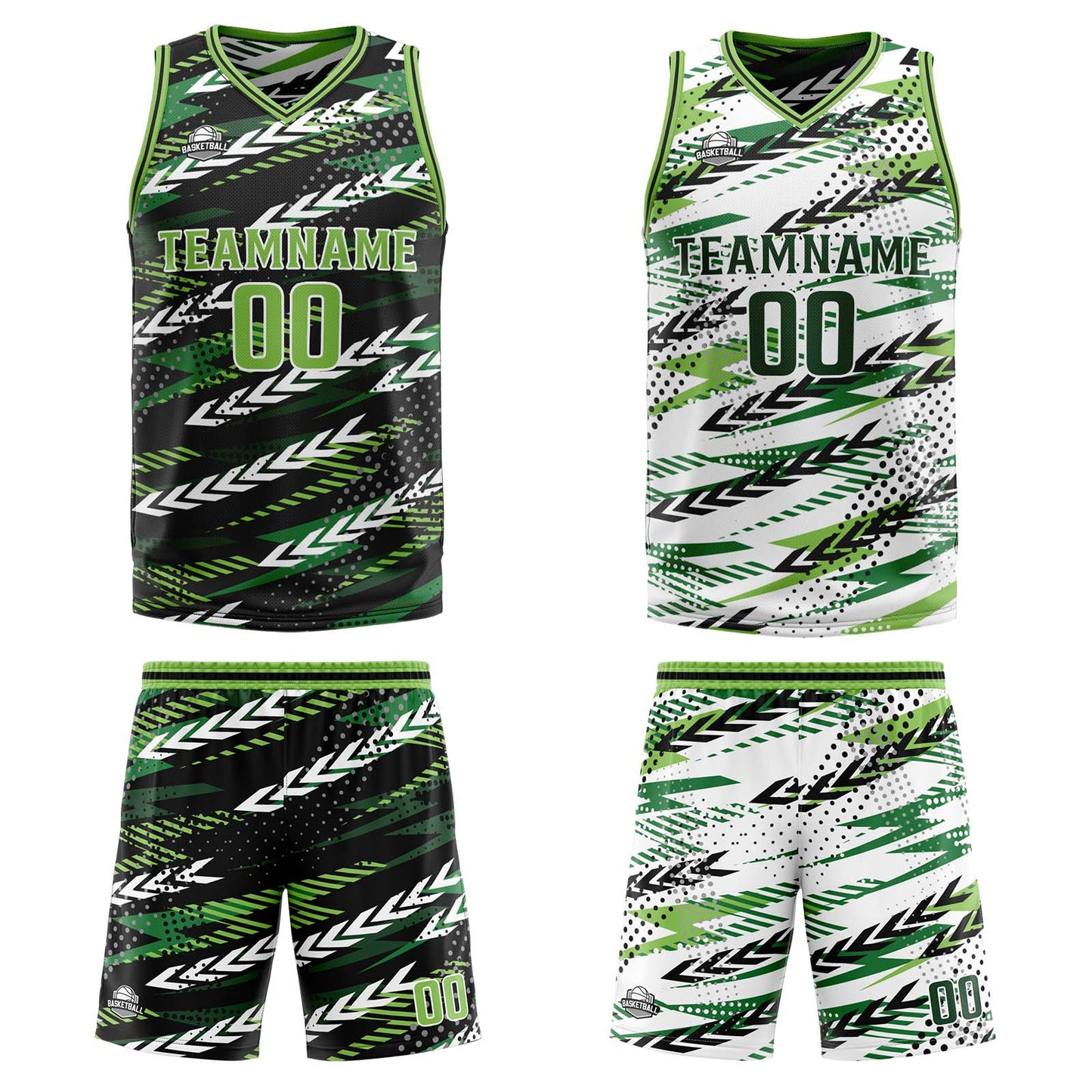 Custom Black Dark Green Reversible Basketball Suit for Adults and Kids Personalized Jersey