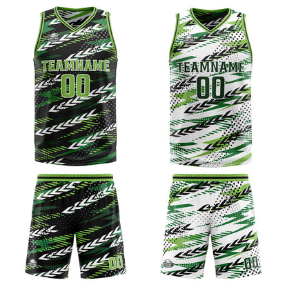 Custom Black Dark Green Reversible Basketball Suit for Adults and Kids Personalized Jersey