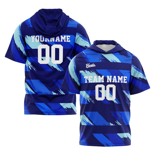 Custom Blue Short Sleeve Hoodies for Men Women Shirts with Hoods Printed Name Logo