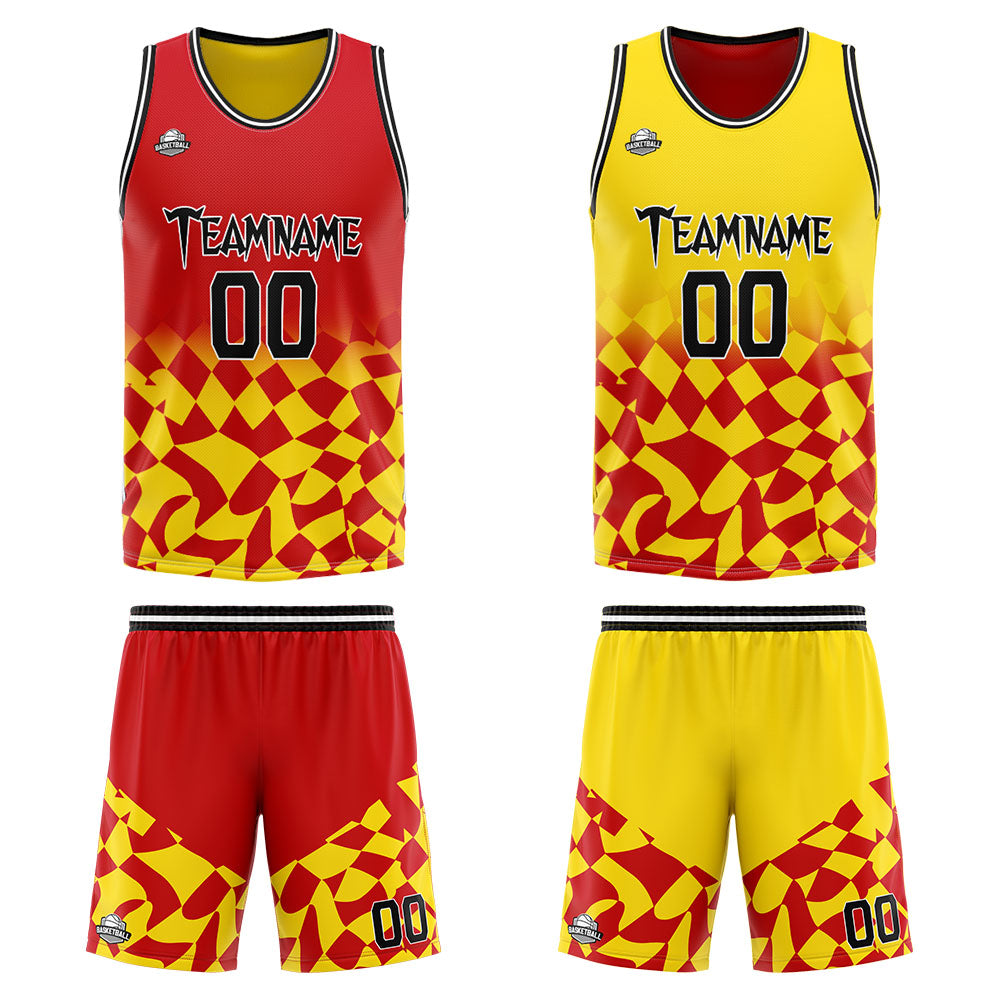 Custom Reversible Basketball Suit for Adults and Kids Personalized Jersey Red&Yellow