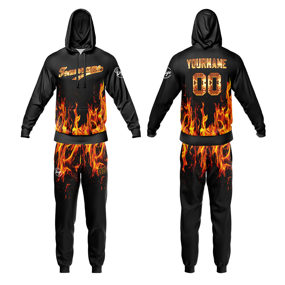 Custom Black Gold Sports hoodie Sweatshirt Set for Men Women Youth Tops and Pants Set Tracksuit