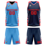 Custom Light Blue Navy Red Reversible Basketball Suit for Adults and Kids Personalized Jersey