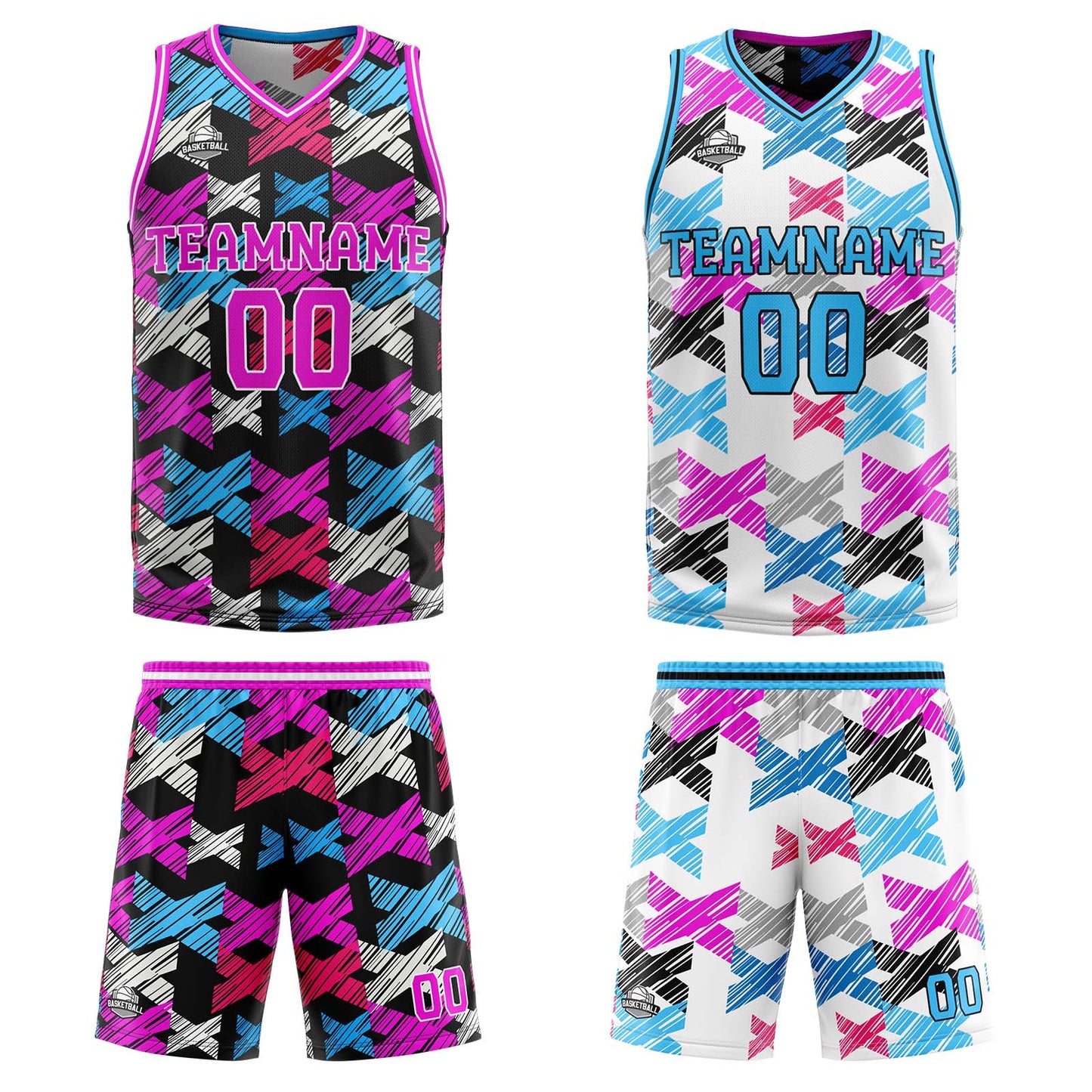 Custom Pink Blue Reversible Basketball Suit for Adults and Kids Personalized Jersey
