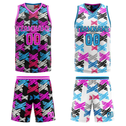 Custom Pink Blue Reversible Basketball Suit for Adults and Kids Personalized Jersey