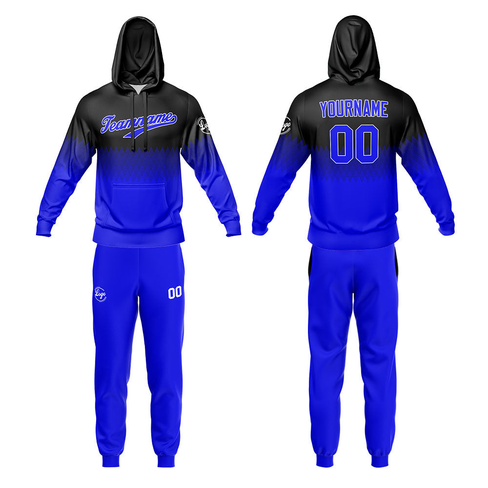 Custom Black Blue Sports hoodie Sweatshirt Set for Men Women Youth Tops and Pants Set Tracksuit