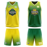 Custom Yellow Green Reversible Basketball Suit for Adults and Kids Personalized Jersey