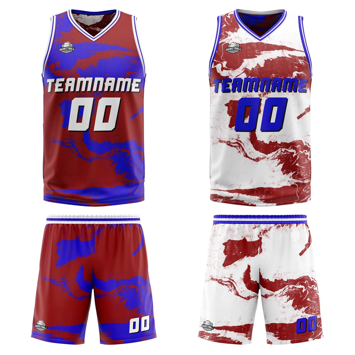 Custom Red Royal Reversible Basketball Suit for Adults and Kids Personalized Jersey