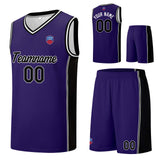 Custom basketball jersey shorts for men and women. Embroidered and printed name, number and logo Purple&Black