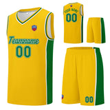 Custom basketball jersey shorts for men and women. Embroidered and printed name, number and logo Yellow&Green