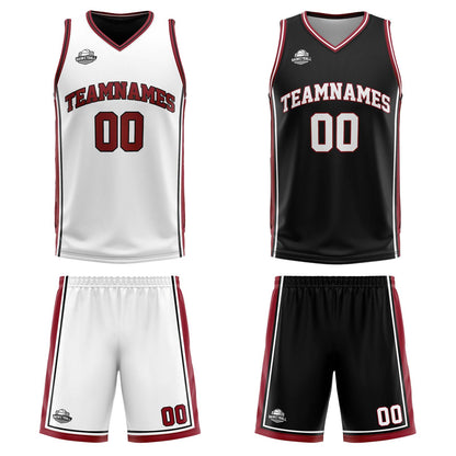 Custom White Black Red Reversible Basketball Suit for Adults and Kids Personalized Jersey