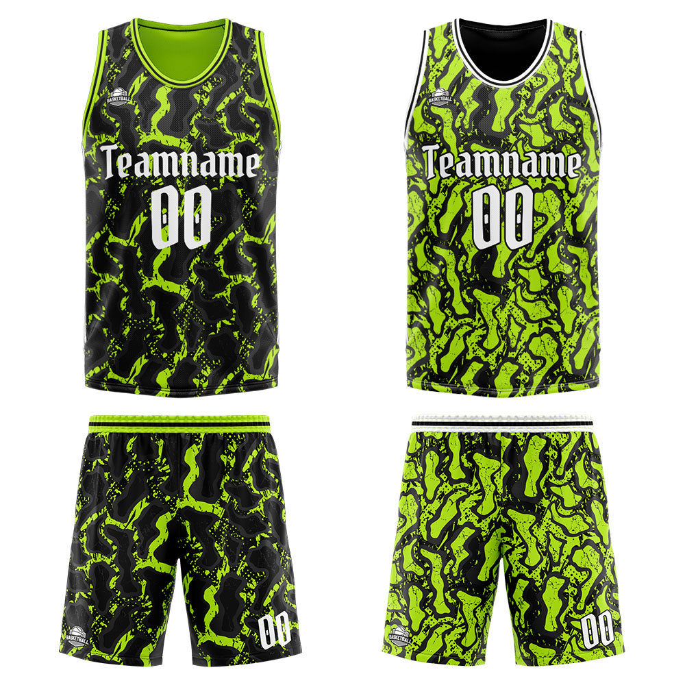 Custom Reversible Basketball Suit for Adults and Kids Personalized Jersey Black&Neon Green