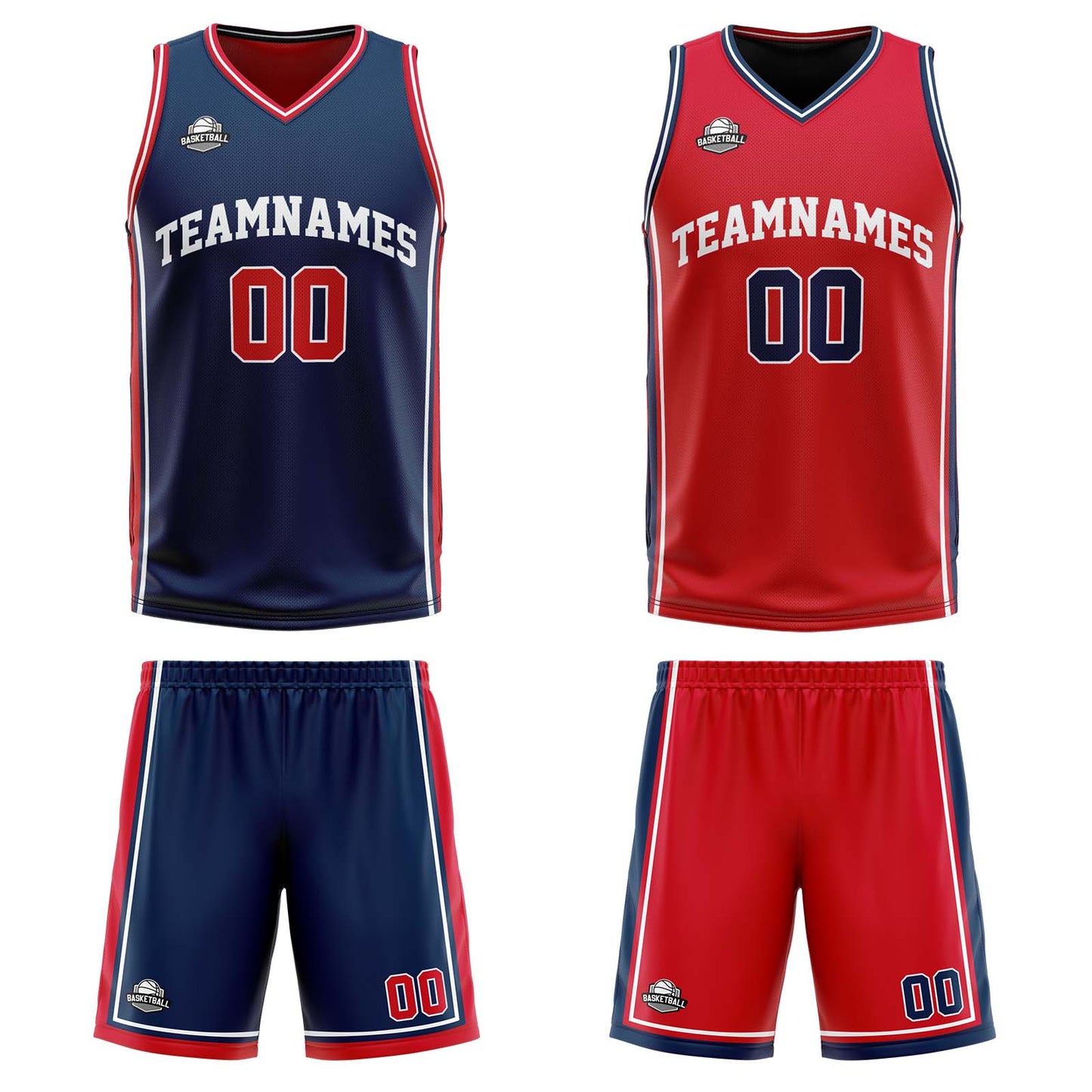 Custom Navy Red White Reversible Basketball Suit for Adults and Kids Personalized Jersey