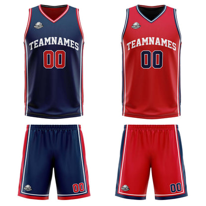 Custom Navy Red White Reversible Basketball Suit for Adults and Kids Personalized Jersey