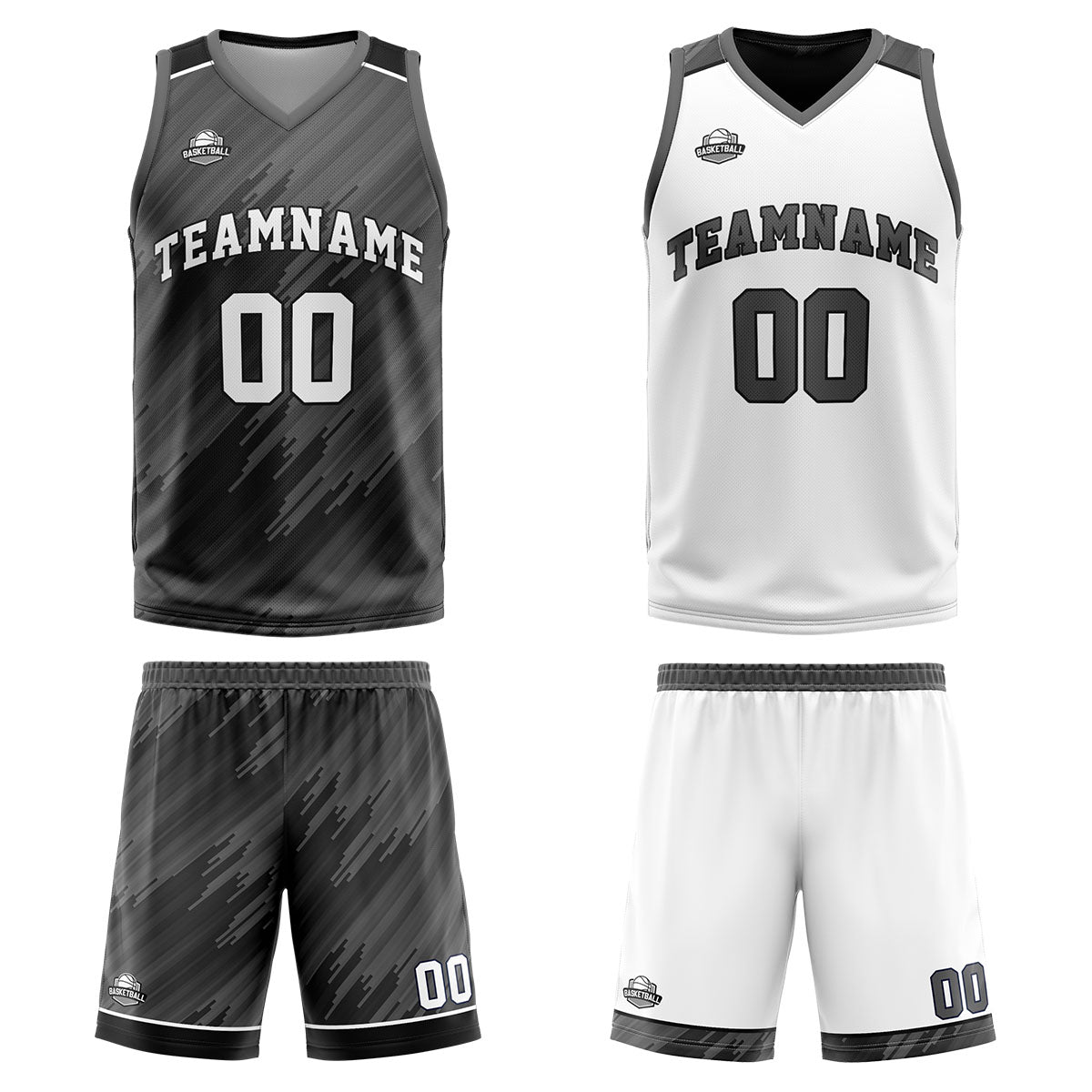 Custom Strip-Type Grey Reversible Basketball Suit for Adults and Kids Personalized Jersey