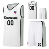 Custom basketball jersey shorts for men and women. Embroidered and printed name, number and logo White&Grey