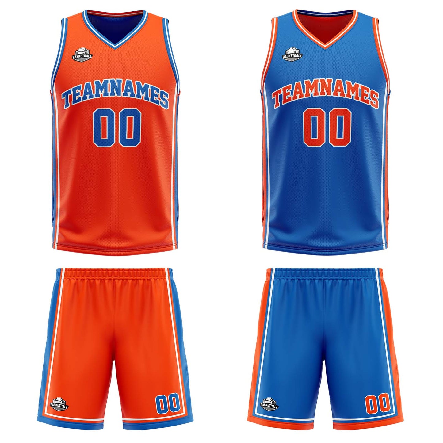 Custom Orange Blue White Reversible Basketball Suit for Adults and Kids Personalized Jersey