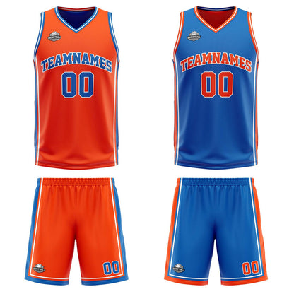 Custom Orange Blue White Reversible Basketball Suit for Adults and Kids Personalized Jersey
