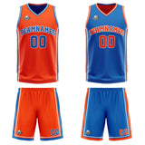 Custom Orange Blue White Reversible Basketball Suit for Adults and Kids Personalized Jersey
