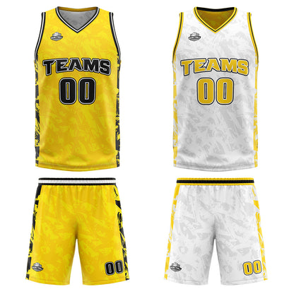 Custom Yellow Reversible Basketball Suit for Adults and Kids Personalized Jersey
