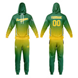 Custom Grass Green Yellow Sports hoodie Sweatshirt Set for Men Women Youth Tops and Pants Set Tracksuit