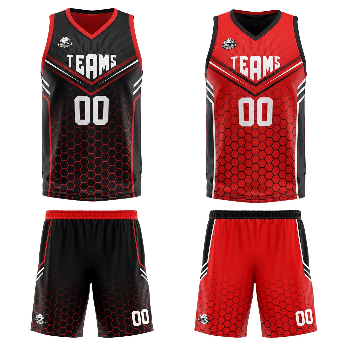 Custom Black Red Reversible Basketball Suit for Adults and Kids Personalized Jersey