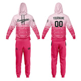 Custom Pink Hoodie Sweatshirt Set for Men Women Youth Tops and Pants Set Tracksuit