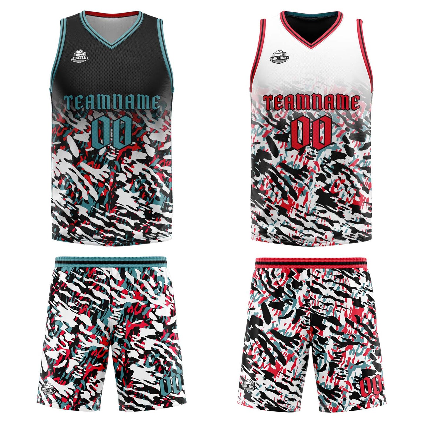 Custom Black Red Green Reversible Basketball Suit for Adults and Kids Personalized Jersey