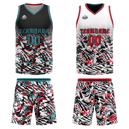 Custom Black Red Green Reversible Basketball Suit for Adults and Kids Personalized Jersey