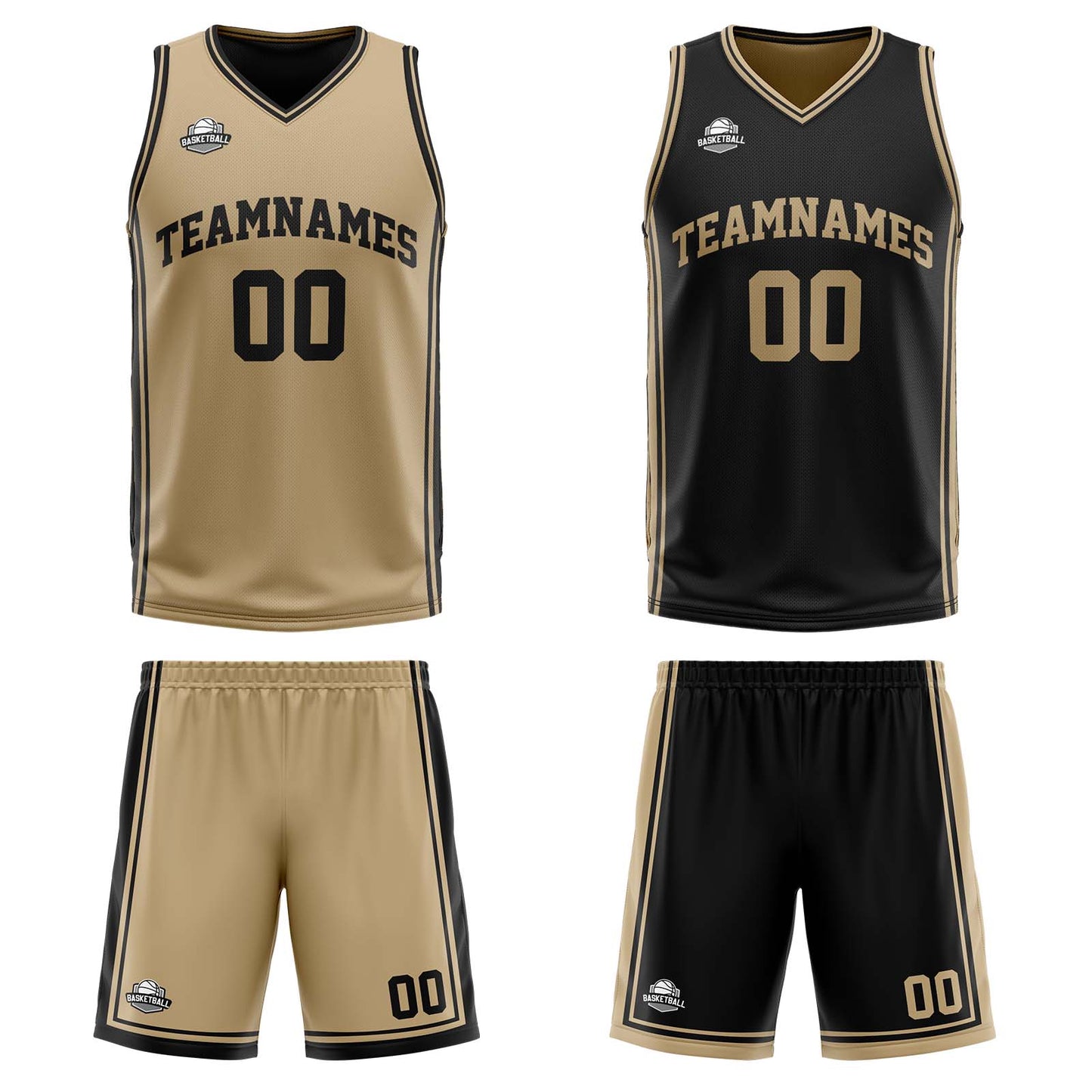 Custom Gold Black Reversible Basketball Suit for Adults and Kids Personalized Jersey