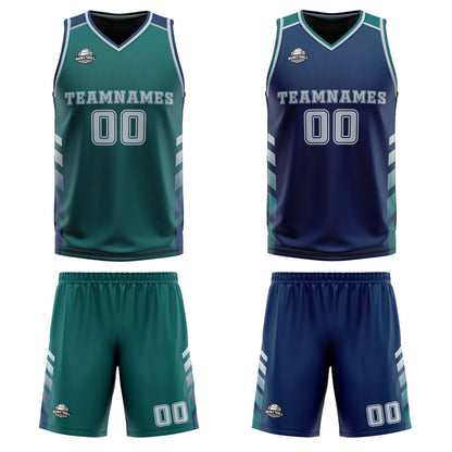 Custom Midnight Green Navy Grey Reversible Basketball Suit for Adults and Kids Personalized Jersey