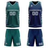 Custom Midnight Green Navy Grey Reversible Basketball Suit for Adults and Kids Personalized Jersey