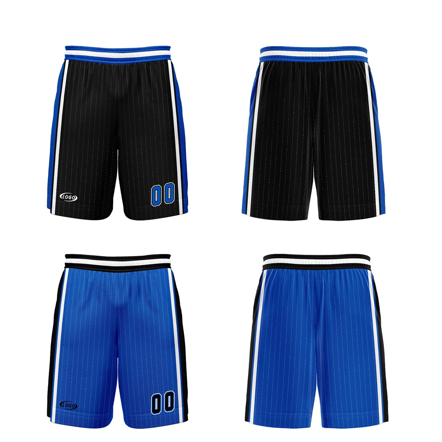 Custom Black Blue Reversible Basketball Suit for Adults and Kids Personalized Jersey