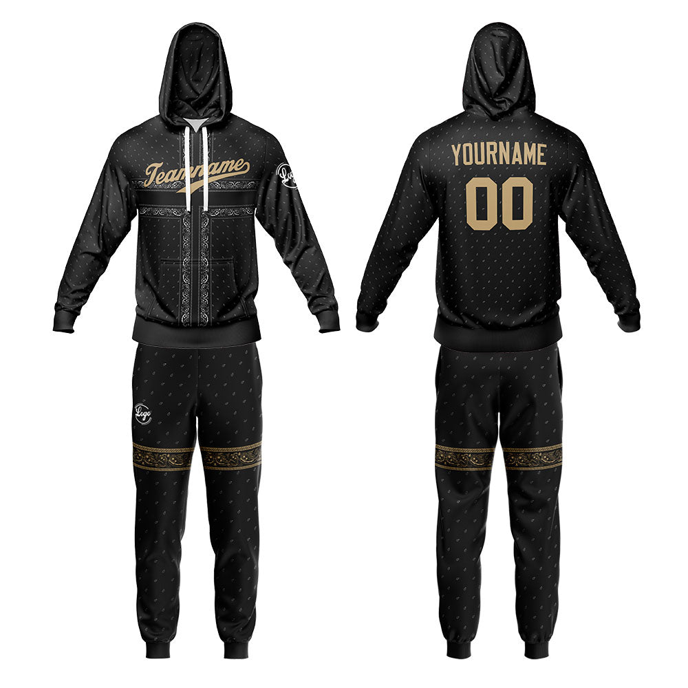 Custom Black  Sports hoodie Sweatshirt Set for Men Women Youth Tops and Pants Set Tracksuit