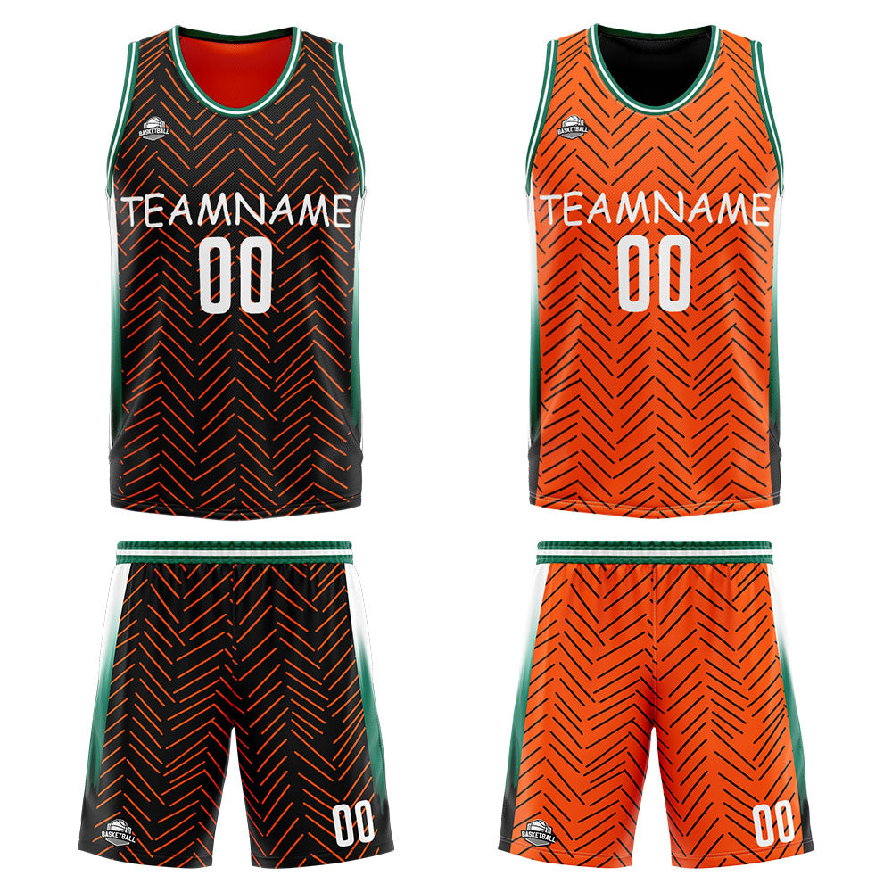 Custom Reversible Basketball Suit for Adults and Kids Personalized Jersey Black&Orange