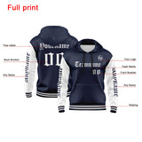 Custom Navy White Hoodie Personalized Mens Pullover Hoodie Printed Team Name Number Logo for Women