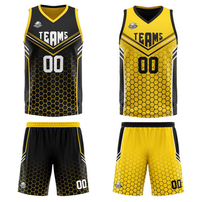 Custom Black Yellow Reversible Basketball Suit for Adults and Kids Personalized Jersey