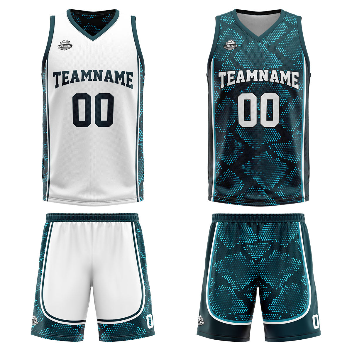 Custom White Dark Green Reversible Basketball Suit for Adults and Kids Personalized Jersey