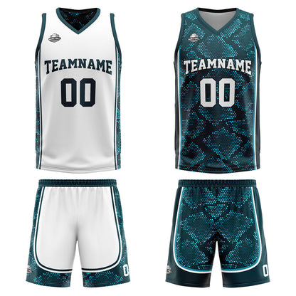 Custom White Dark Green Reversible Basketball Suit for Adults and Kids Personalized Jersey