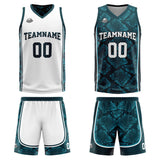 Custom White Dark Green Reversible Basketball Suit for Adults and Kids Personalized Jersey