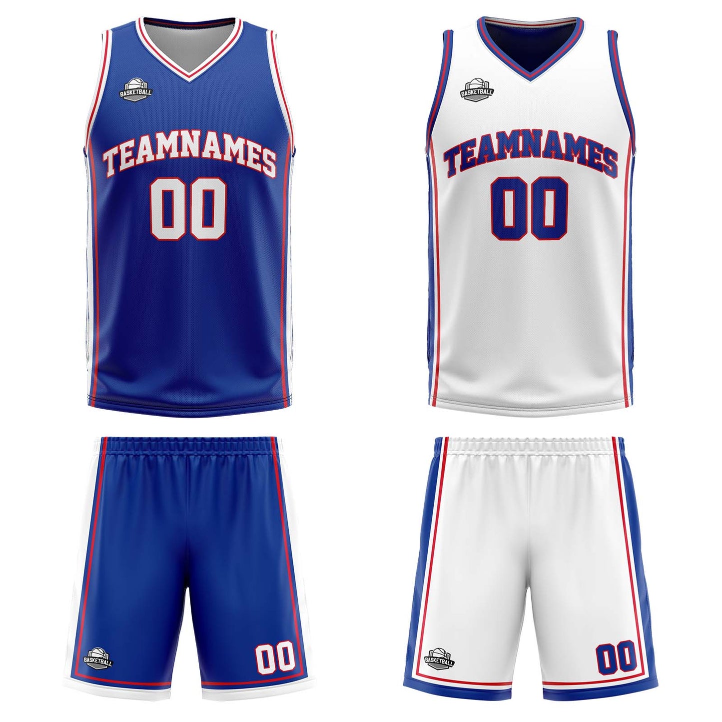 Custom Royal White Reversible Basketball Suit for Adults and Kids Personalized Jersey
