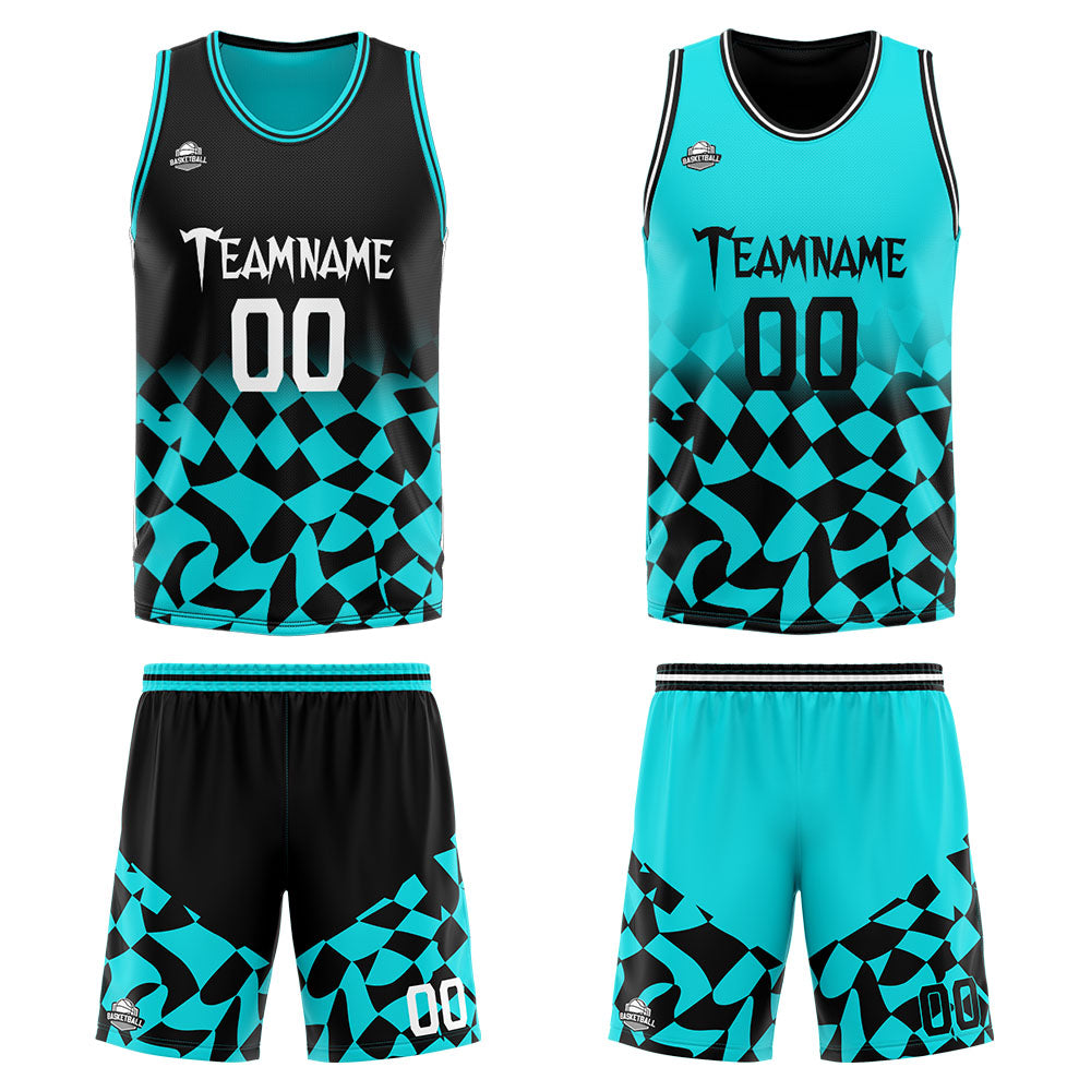 Custom Reversible Basketball Suit for Adults and Kids Personalized Jersey Black&Teal