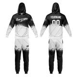 Custom Black White Sports hoodie Sweatshirt Set for Men Women Youth Tops and Pants Set Tracksuit