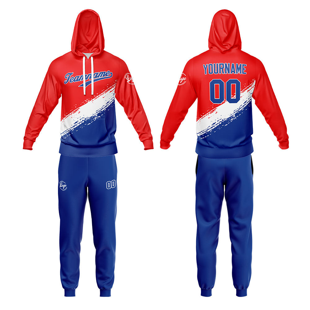 Custom Red Navy Hoodie Sweatshirt Set for Men Women Youth Tops and Pants Set Tracksuit